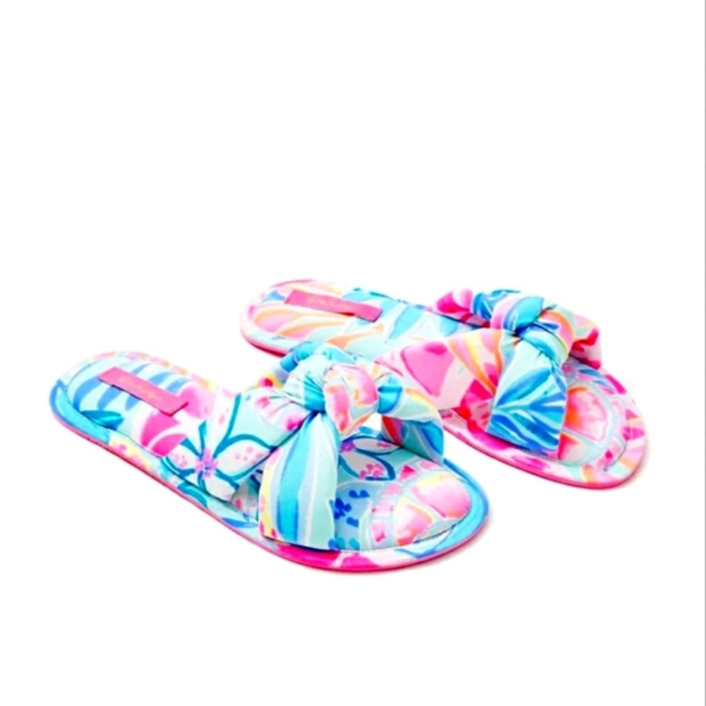 Lilly Pulitzer Slippers Womens Small Med GWP Pool Sea Glass Rainforest Retreat